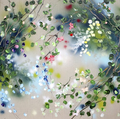 "The Smell of Roses" square floral painting de Anastassia Skopp, Pintura a la venta en Singulart