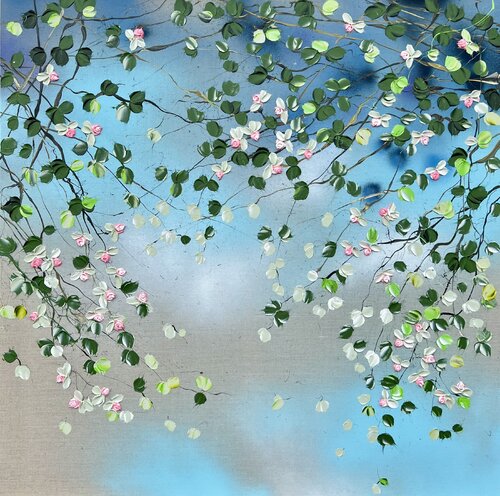 "Wild Roses II” square floral painting Anastassia Skopp