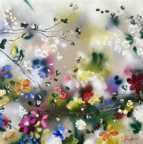 "Kaori” large colorful floral painting van Anastassia Skopp, Schilderij te koop op Singulart