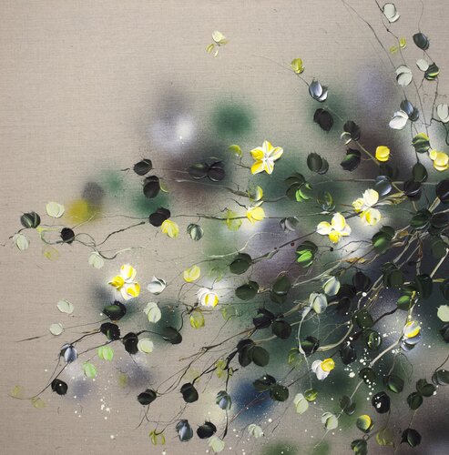 Calm Summer Evening - original textured roses on linen van Anastassia Skopp, Schilderij te koop op Singulart