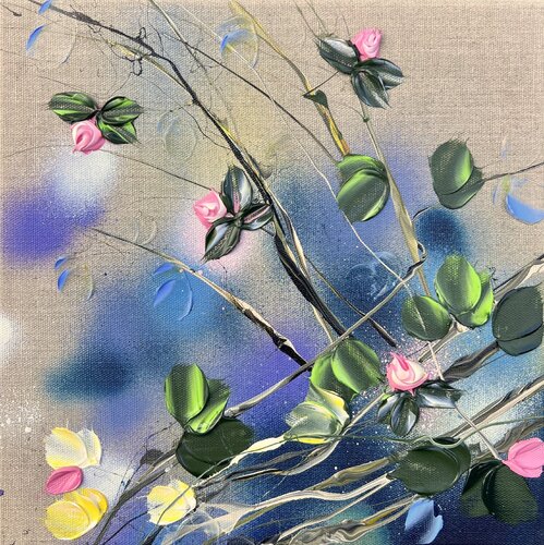A Piece of Garden -textured floral small artwork van Anastassia Skopp, Schilderij te koop op Singulart