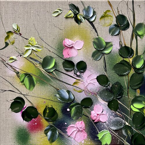 Garden Flowers II -textured floral small artwork di Anastassia Skopp, Pittura in vendita su Singulart