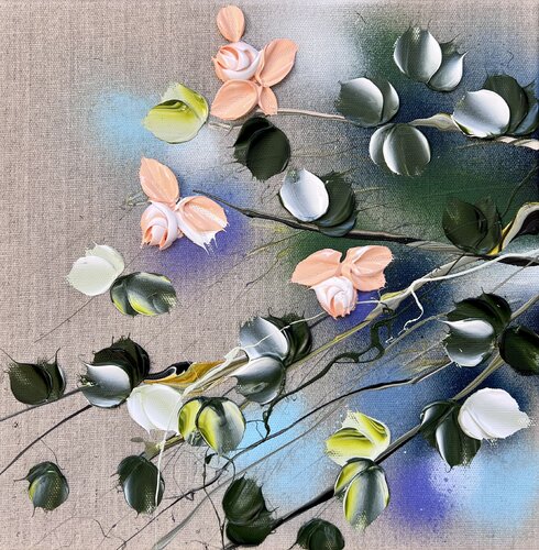 Garden Flowers VIII- textured peach roses von Anastassia Skopp, Malerei kaufen auf Singulart