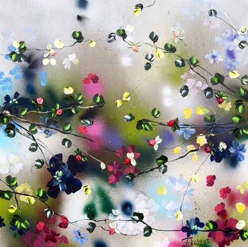 "Kaori III” large colorful floral painting de Anastassia Skopp, Pintura a la venta en Singulart