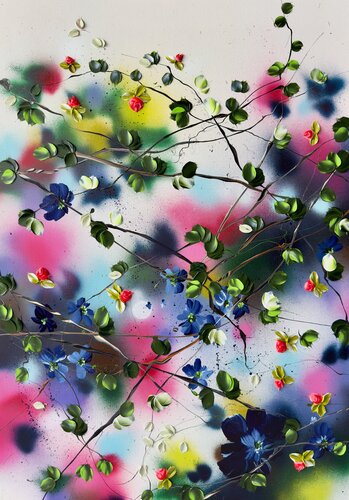 "Kaori VI" large colorful floral painting on canvas de Anastassia Skopp, Pintura a la venta en Singulart