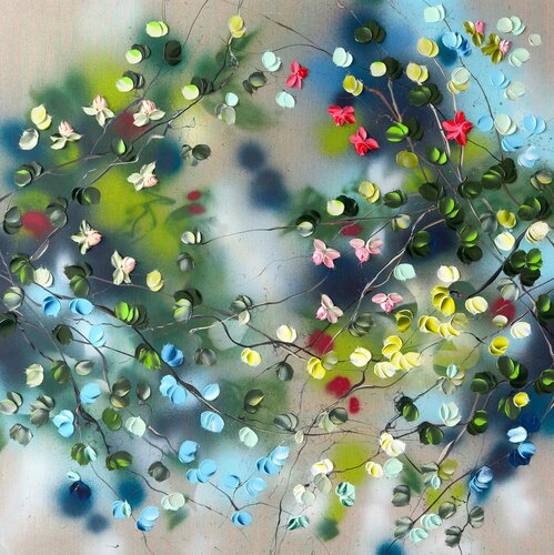 "The Smell of Roses II” large colorful floral painting van Anastassia Skopp, Schilderij te koop op Singulart