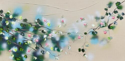 Fragrant Garden I - landscape format floral painting on canvas van Anastassia Skopp, Schilderij te koop op Singulart