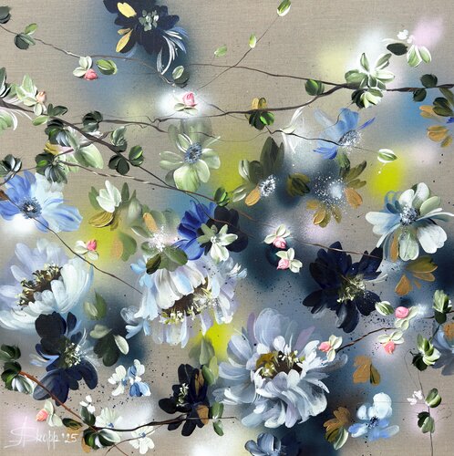 "Movement - Roses II” large colorful floral painting van Anastassia Skopp, Schilderij te koop op Singulart