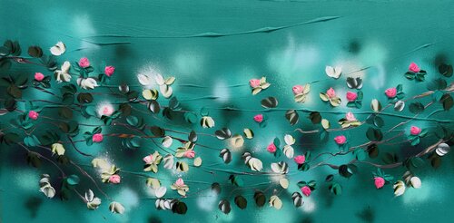 Bathing in a Daydream - landscape format floral painting on canvas di Anastassia Skopp, Pittura in vendita su Singulart