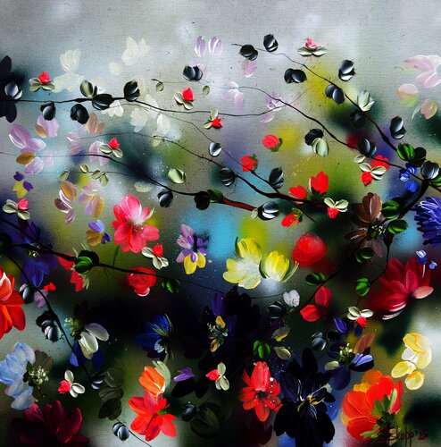 "Kaori VII” large colorful floral painting de Anastassia Skopp, Pintura a la venta en Singulart