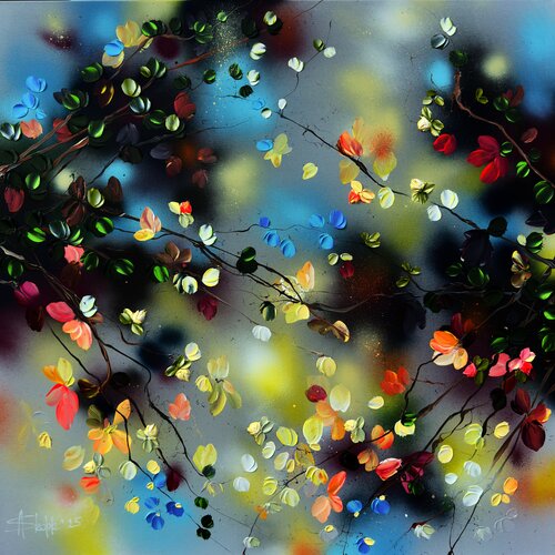"Silent Radiance” square floral painting by Anastassia Skopp, Painting for Sale on Singulart