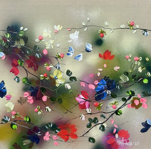 "Potpourri" colorful floral 3d painting on linen canvas de Anastassia Skopp, Pintura a la venta en Singulart