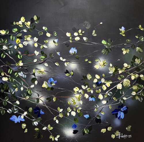 "Garden at NIght” square black floral painting van Anastassia Skopp, Schilderij te koop op Singulart