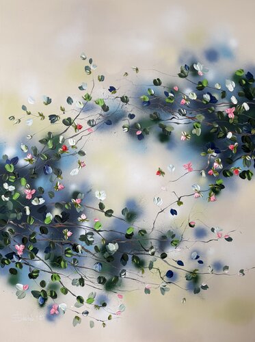 "Japanese Air" extra large floral 3d painting on linen canvas van Anastassia Skopp, Schilderij te koop op Singulart