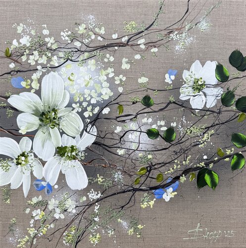 "White Blooms" - 3d art on linen canvas de Anastassia Skopp, Pintura a la venta en Singulart