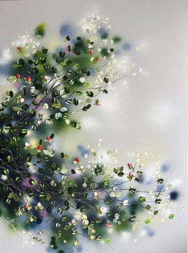 "Rose Bush III" extra large floral 3d painting on linen canvas von Anastassia Skopp, Malerei kaufen auf Singulart
