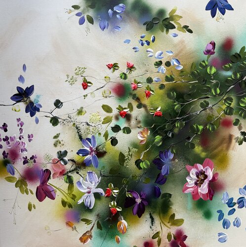 "Potpourri III" colorful floral 3d painting on canvas de Anastassia Skopp, Pintura a la venta en Singulart
