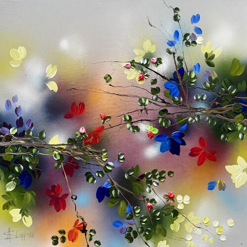Between Light and Bloom  - Contemporary Floral Abstraction de Anastassia Skopp, Pintura a la venta en Singulart