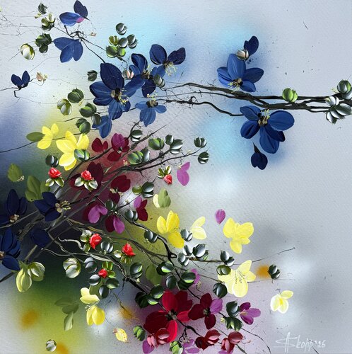 "Blooming Current" textured floral 3d painting on canvas van Anastassia Skopp, Schilderij te koop op Singulart