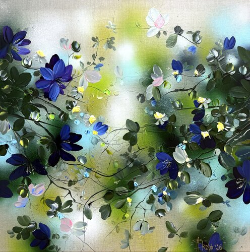 "Blooming Current" textured floral 3d painting on canvas van Anastassia Skopp, Schilderij te koop op Singulart