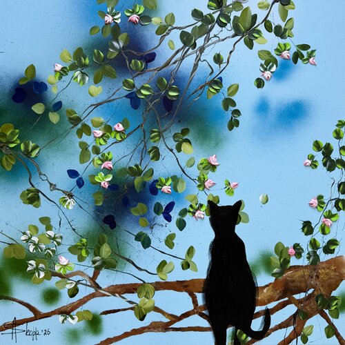 The Garden Cat by Anastassia Skopp, Painting for Sale on Singulart