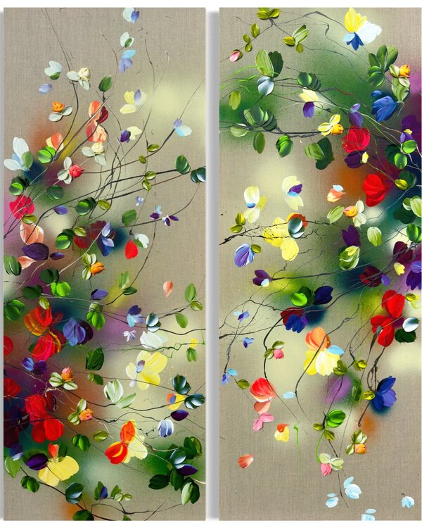 "Wild Flowers"  large colorful floral diptych Anastassia Skopp
