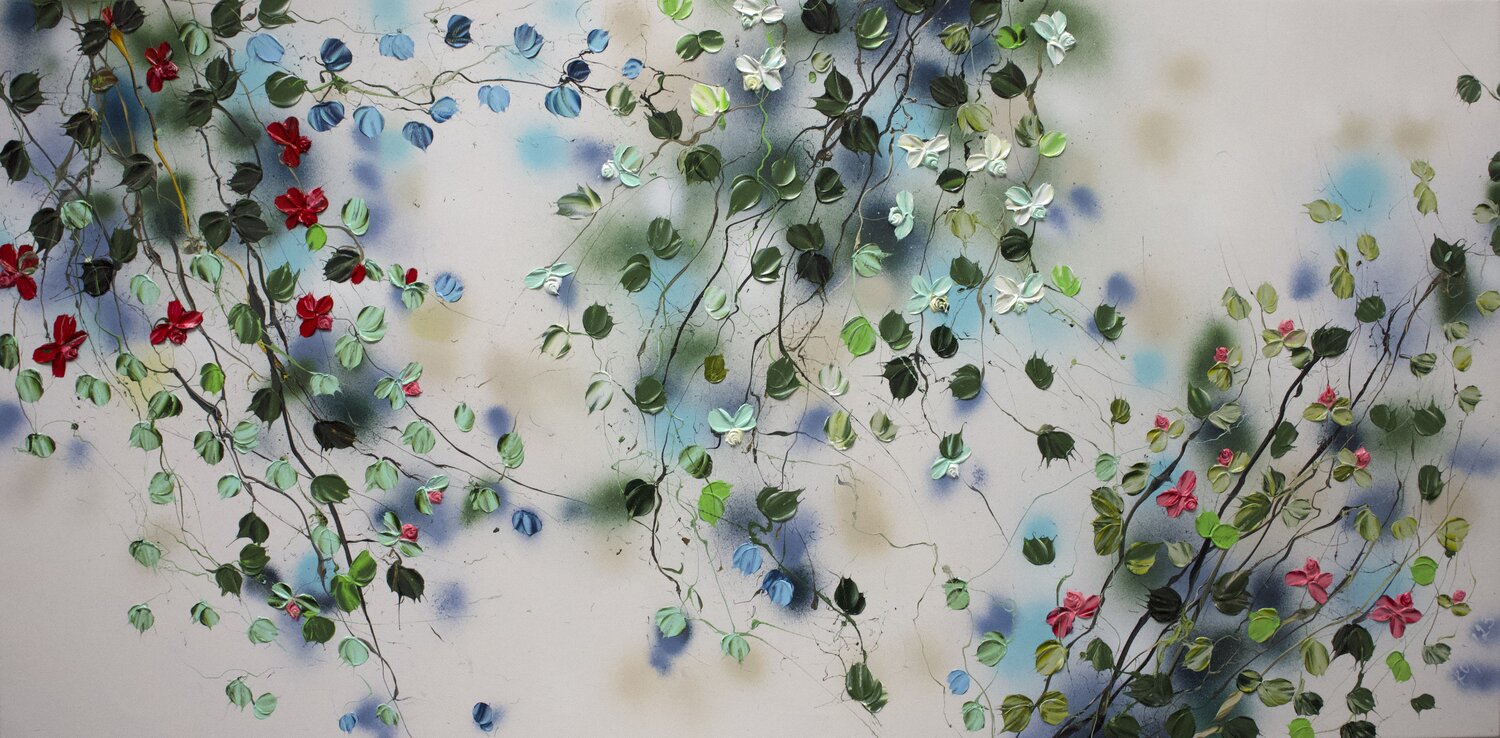 "Sky Blooms II" extra large floral blue artwork Anastassia Skopp Originalgemälde zu verkaufen