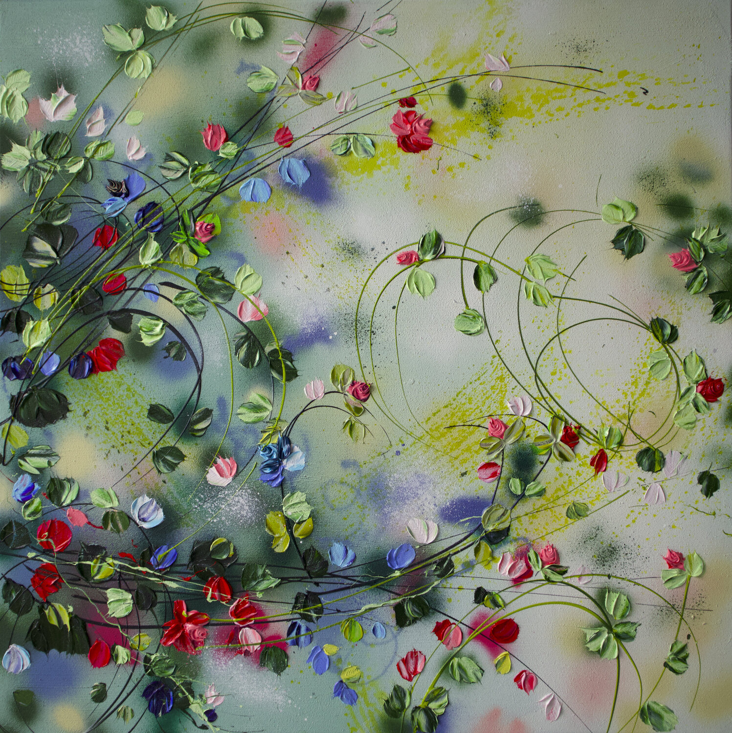 "Journey Into Yourself" square floral painting Anastassia Skopp Originalgemälde zu verkaufen