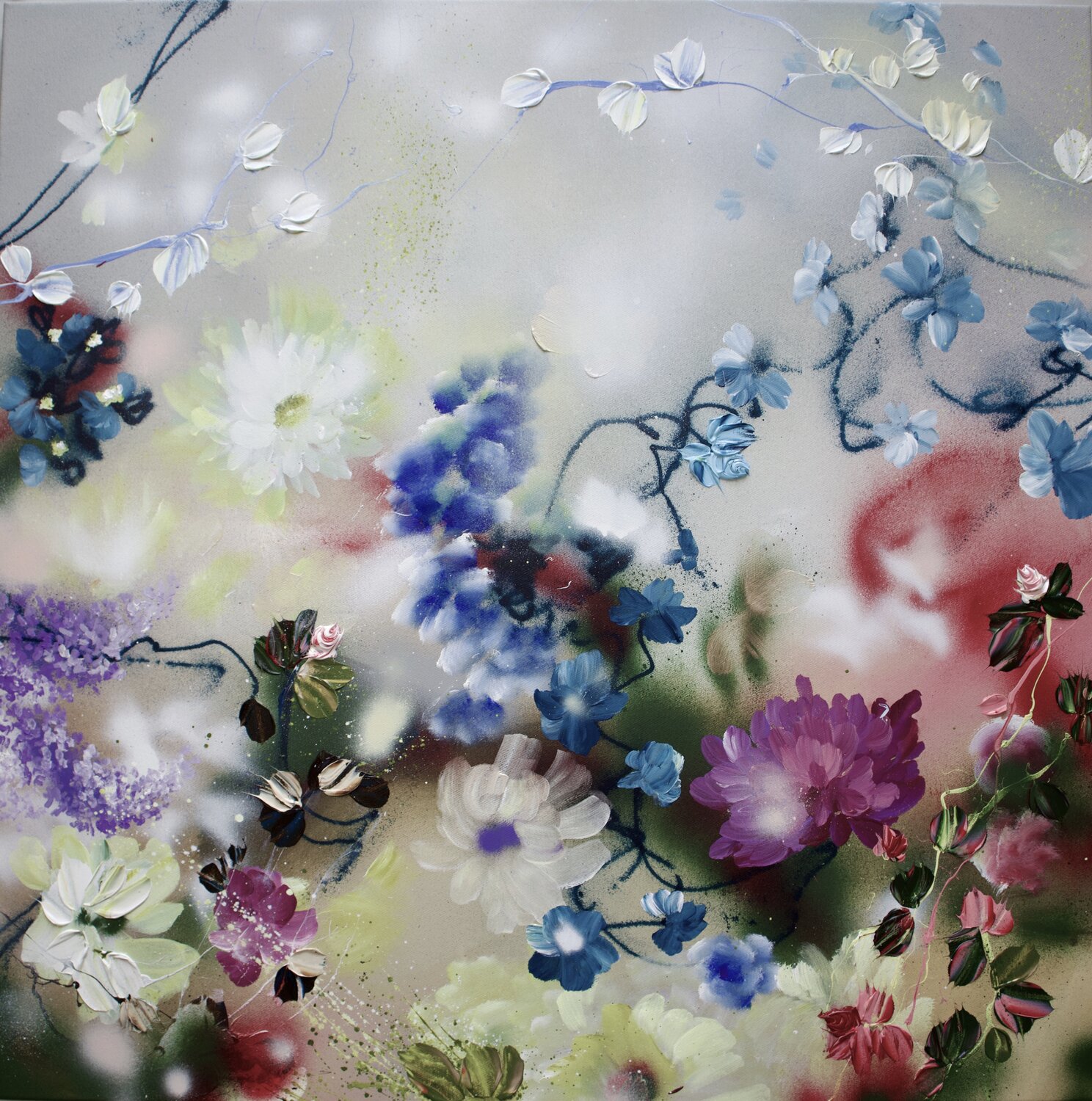 "Bohemian Evening" textured floral painting Anastassia Skopp Originalgemälde zu verkaufen