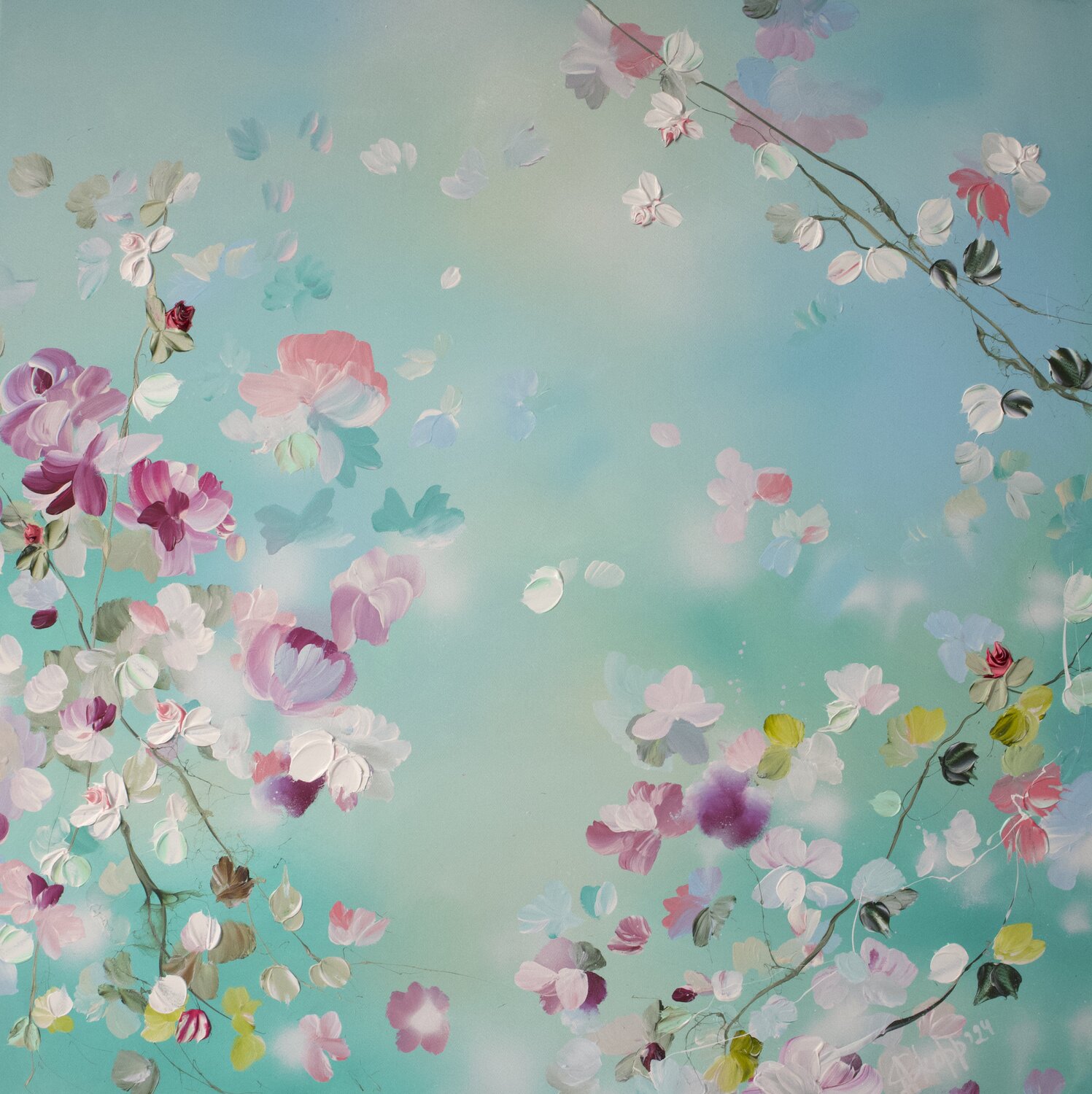 "Calm Morning" textured large floral painting Anastassia Skopp Originalgemälde zu verkaufen