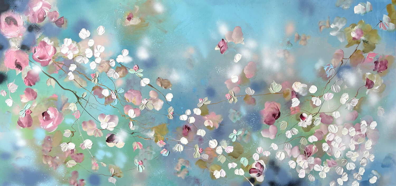 "Spring Dance" extra large floral blue artwork Anastassia Skopp