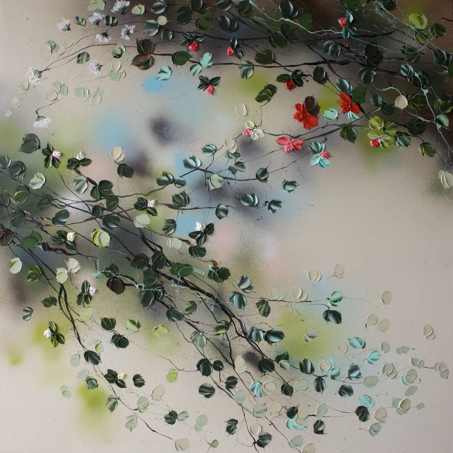 "In the afternoon” square floral painting Anastassia Skopp Originalgemälde zu verkaufen