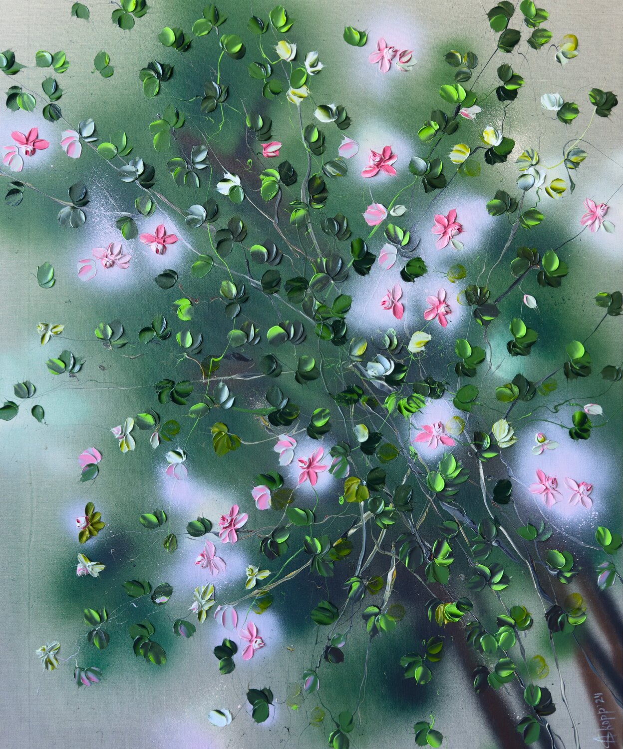 "Rose Bush"  Large impressionistic still life painting Anastassia Skopp
