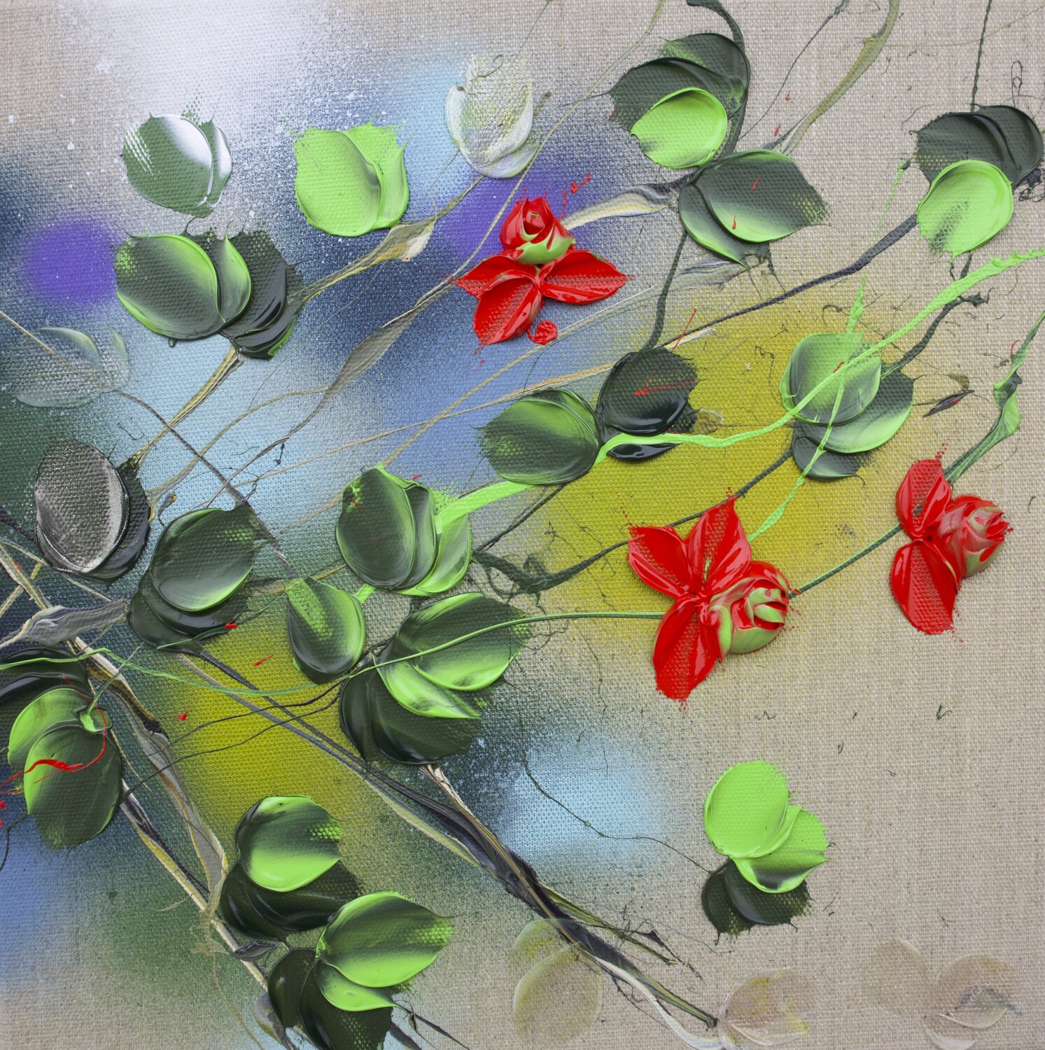 Garden Flowers V - textured red roses Anastassia Skopp Originalgemälde zu verkaufen