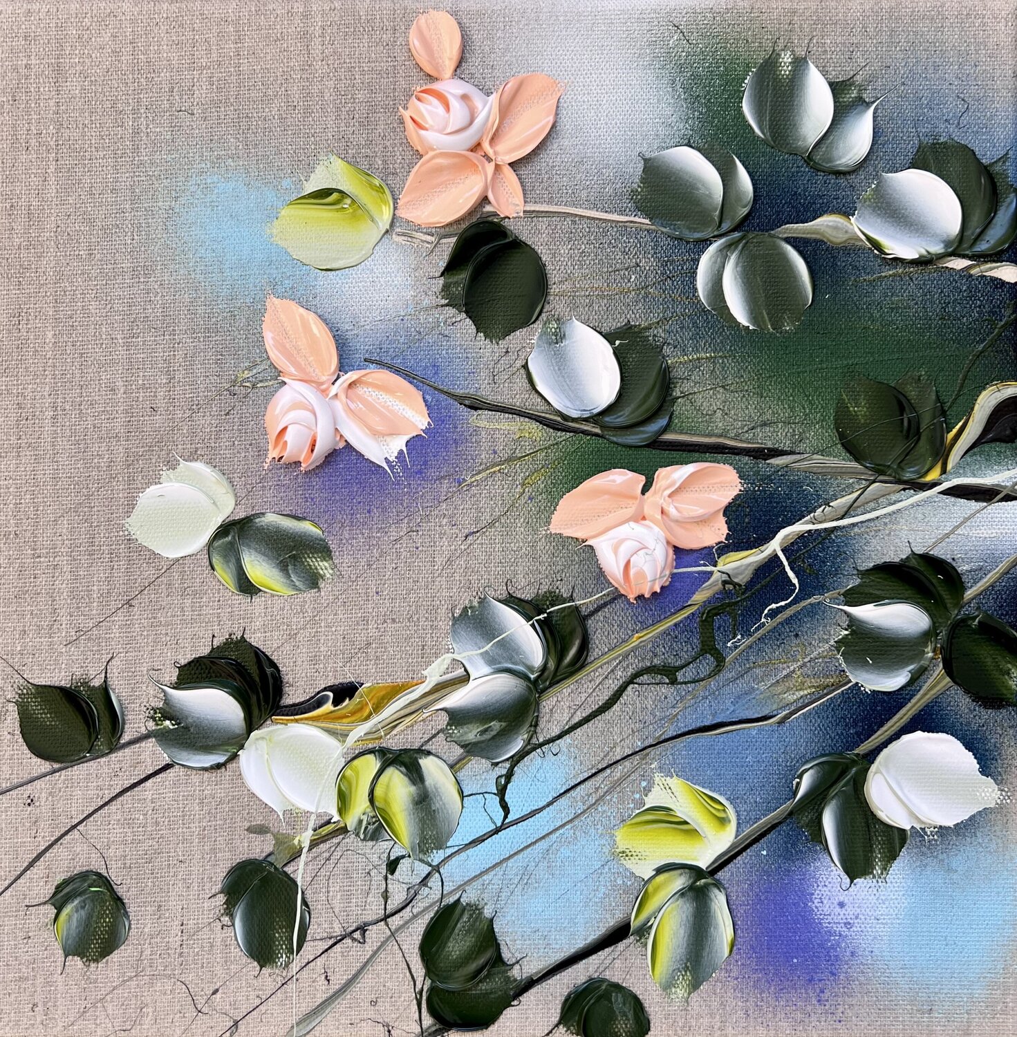 Garden Flowers VIII- textured peach roses Anastassia Skopp Originalgemälde zu verkaufen