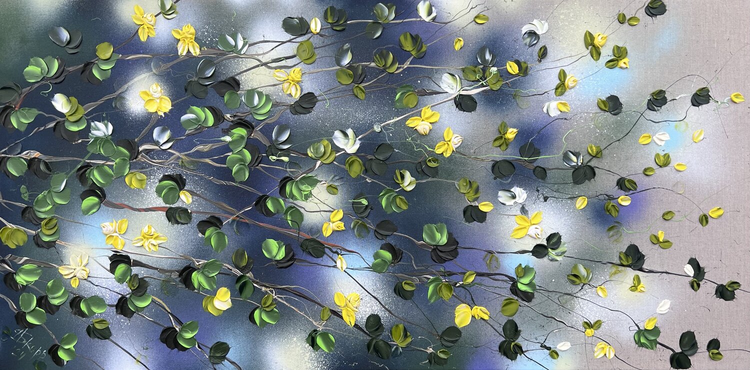 "Yellow Roses Landscape"  floral art Anastassia Skopp Originalgemälde zu verkaufen