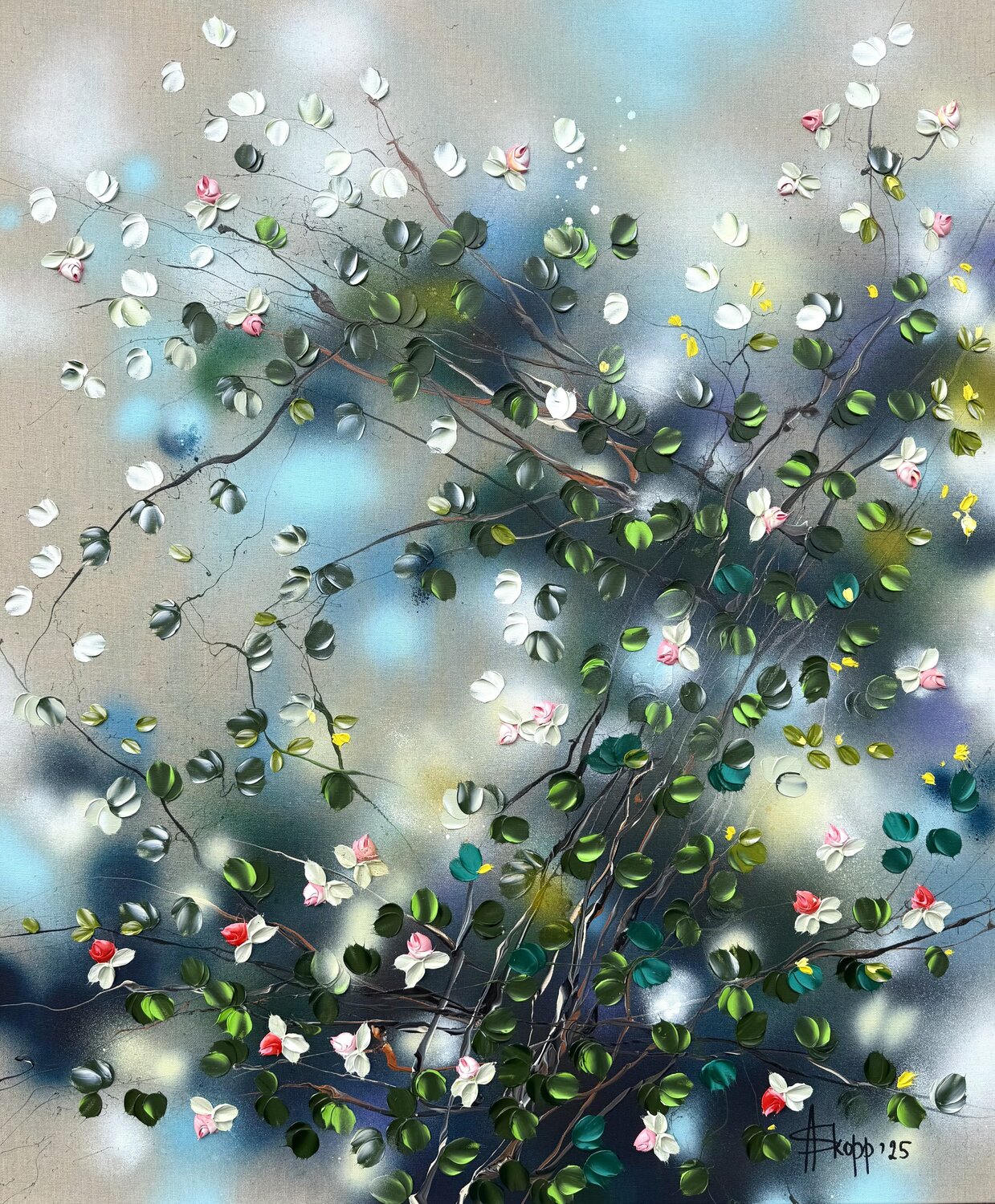 "Rose Bush II"  Large impressionistic still life painting Anastassia Skopp Originalgemälde zu verkaufen