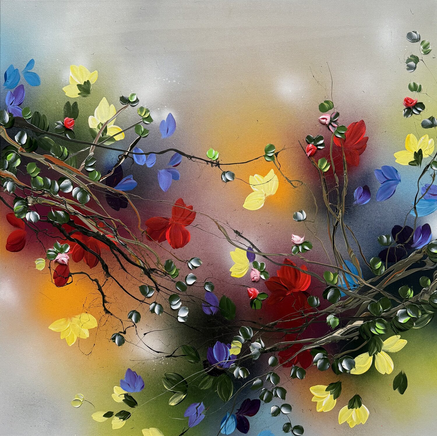 Between Light and Bloom  II - Contemporary Floral Abstraction Anastassia Skopp Originalgemälde zu verkaufen