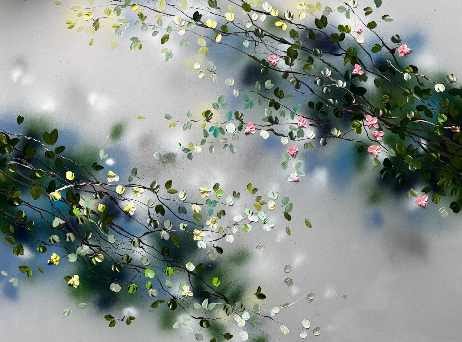 Extra large floral 3d painting on canvas "Between Rain Air and Branches" Anastassia Skopp Originalgemälde zu verkaufen