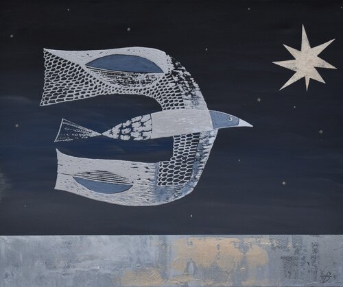 Vol dans la nuit étoilée by Lelde Brake-Klaveri, Painting for Sale on Singulart