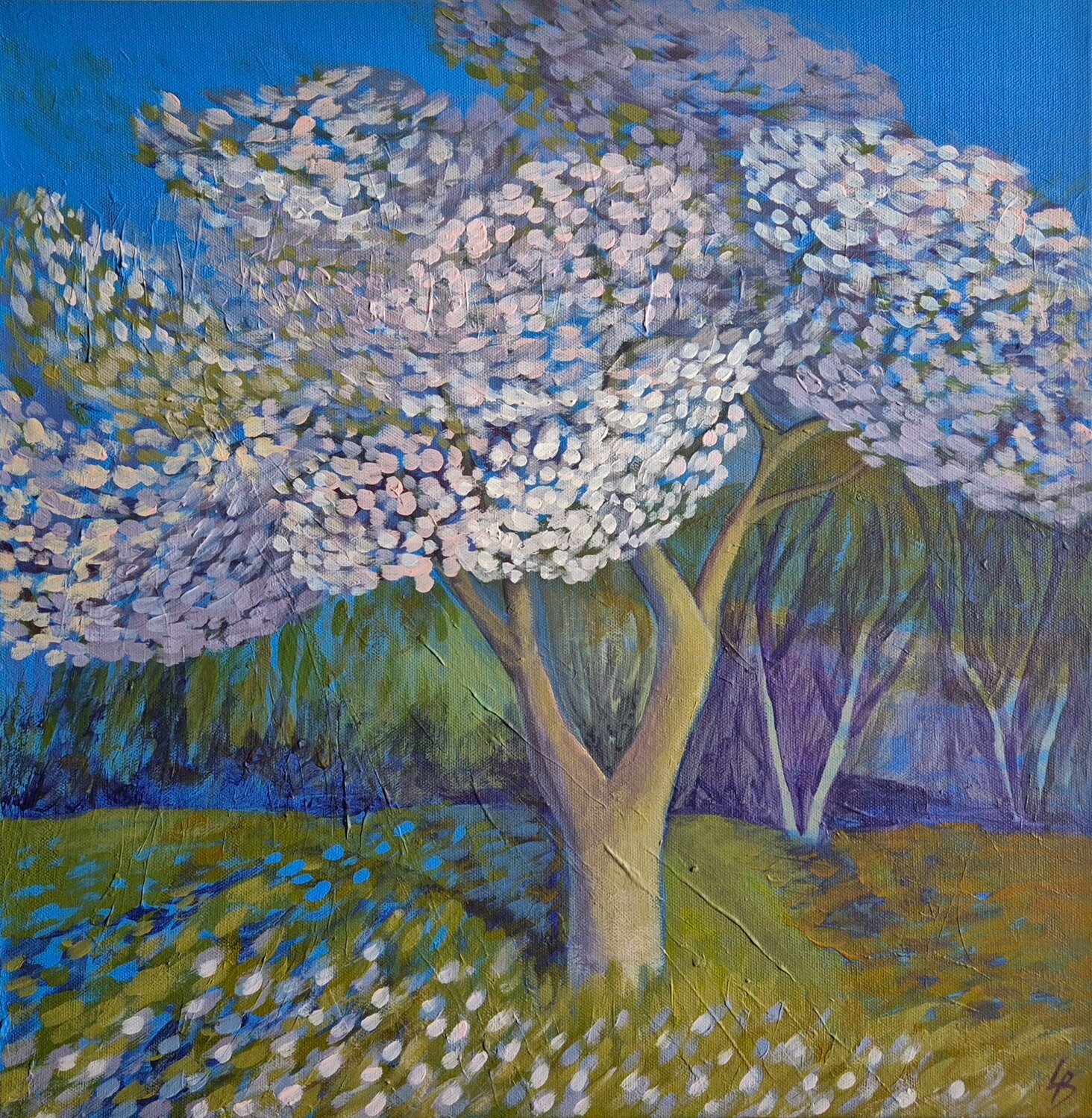 Under the Apple Blossoms Lelde Brake-Klaveri Original painting for sale