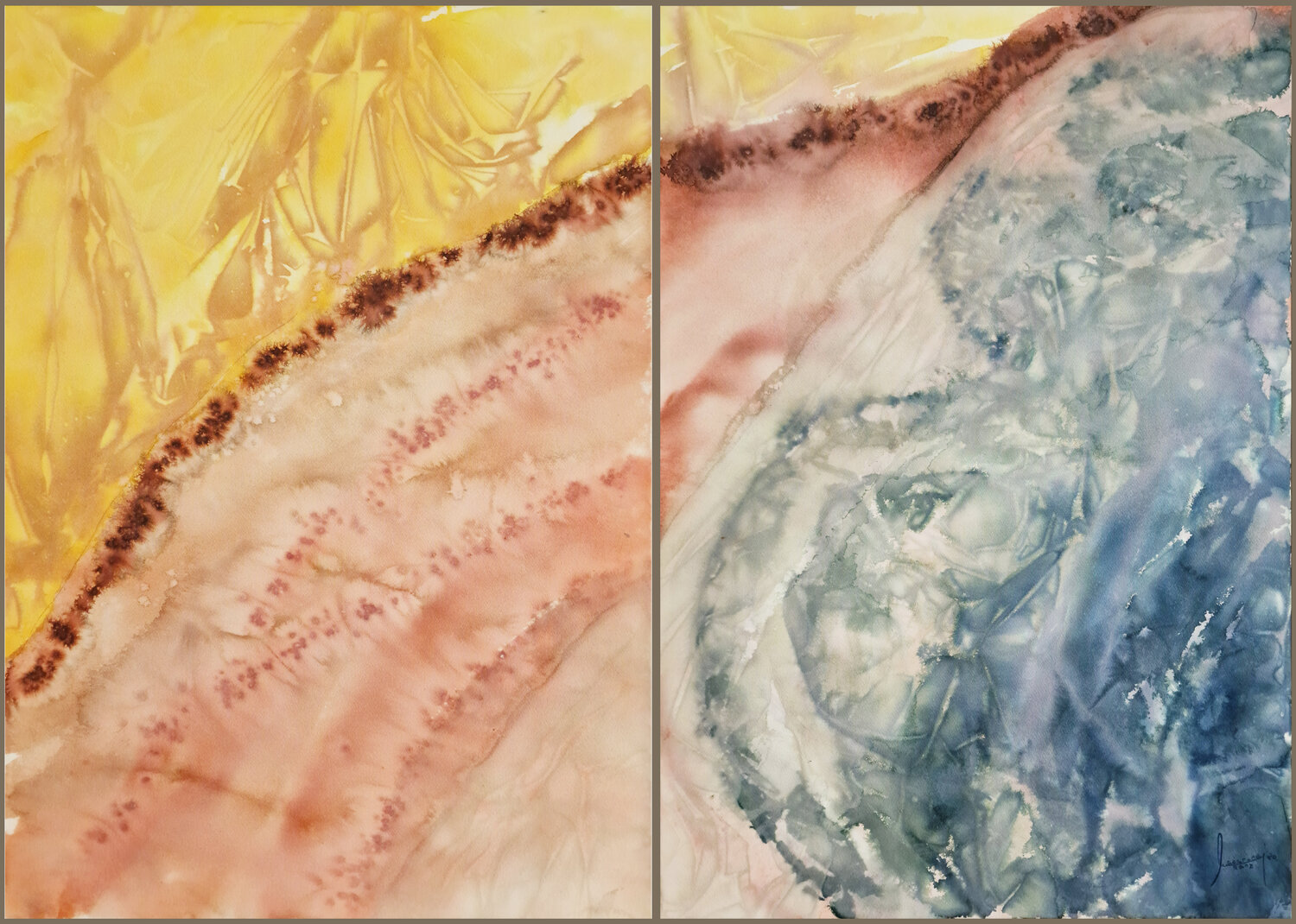 Yellow Cove ( Almería, Spain) Diptych MACARENA SANZ Originalgemälde zu verkaufen