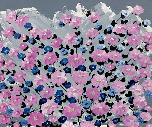 Happy Pink Flowers And Water Sprays van Dorothea Sandra, Schilderij te koop op Singulart