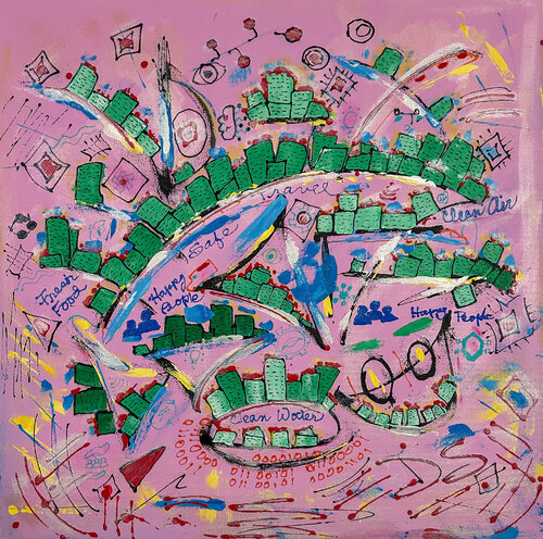 Smart City In Pink di Dorothea Sandra, Pittura in vendita su Singulart