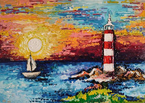 "Lighthouse Sunset" by Nano 7 Swiss, Painting for Sale on Singulart