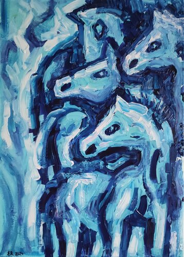 "The Tower of Blue Horses" di Nano 7 Swiss, Pittura in vendita su Singulart