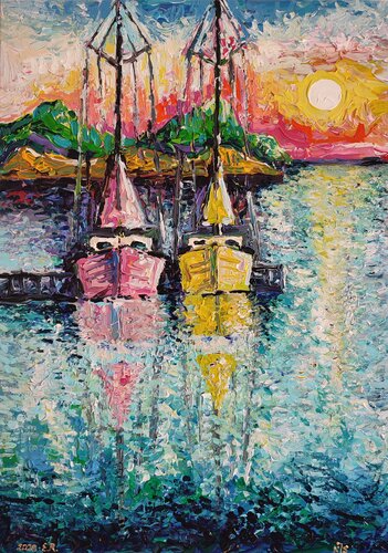 "Quietly at the pier" von Nano 7 Swiss, Malerei kaufen auf Singulart