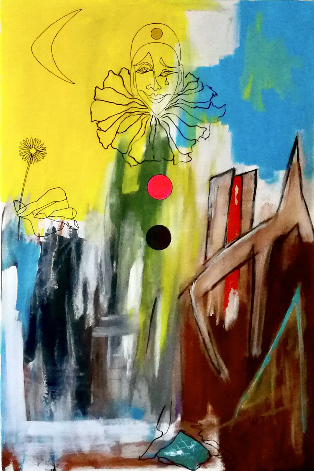 UN JEGEMENT SUR RIEN...." JE SUIS PIERROT " WIDMER TASSINARI Peinture originale à vendre
