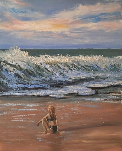Sola davanti al mare di Maria Galan, Pittura in vendita su Singulart