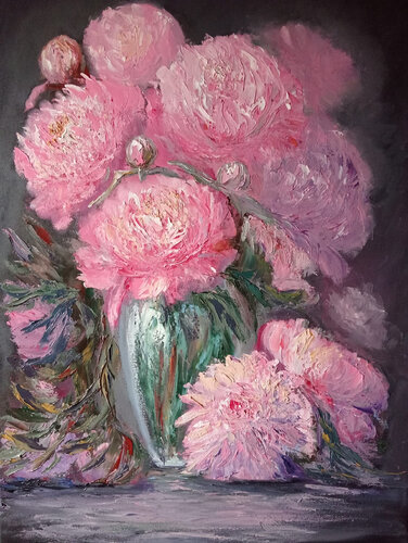 Peonie, rose senza spine de Maria Galan, Pintura a la venta en Singulart
